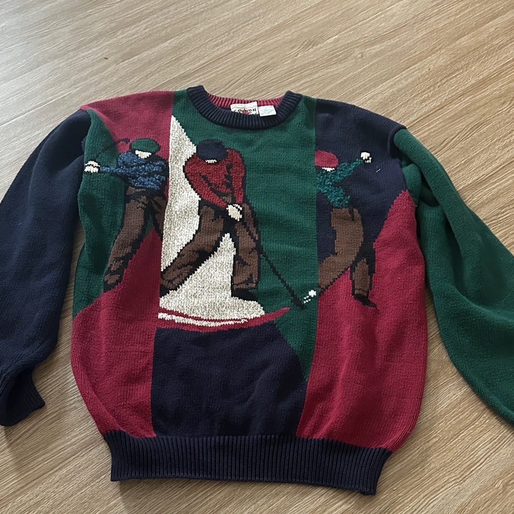 Men's Golf-Themed Crewneck Sweater - Multicolor